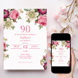 Magenta Floral 90th Birthday Invitation<br><div class="desc">Birthday invitation featuring pretty watercolour roses,  anemones and clematis. In tones of magenta,  pinks,  purples and creams. Ready for easy personalization.</div>