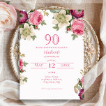 Magenta Floral 90th Birthday Invitation<br><div class="desc">Birthday invitation featuring pretty watercolour roses,  anemones and clematis. In tones of magenta,  pinks,  purples and creams. Ready for easy personalization.</div>