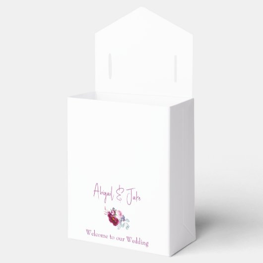 Magenta Floral Champagne Witte bruiloft Bedankdoosjes (Geopend)