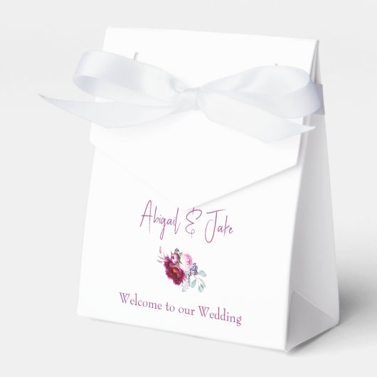 Magenta Floral Champagne Witte bruiloft Bedankdoosjes (Voorkant Zijde)