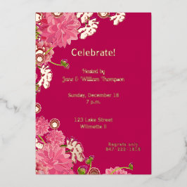 Magenta floral Gilded Folie Uitnodiging