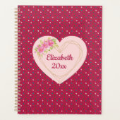 Magenta Floral Golden Heart Personalized Planner (Devant)