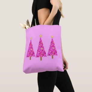 Magenta Floral Moderne kerstboom Draagtas