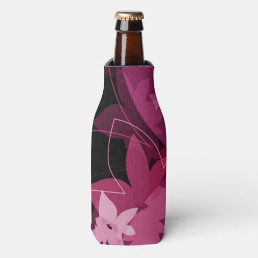 Magenta Floral Pattern Flesjeskoeler (Fles Voorkant)