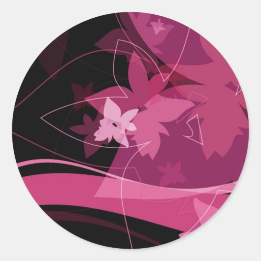 Magenta Floral Pattern Ronde Sticker (Voorkant)