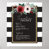 Magenta Floral Stripes Signature Drink Wedding Poster (Voorkant)