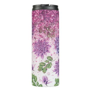 *~* Magenta Floral Succulent Glitter Girly Thermosbeker