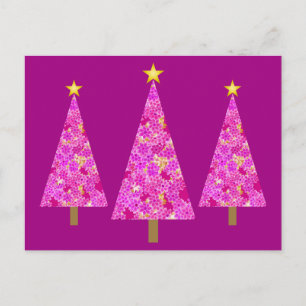 Magenta florale moderne kerstbomen feestdagenkaart