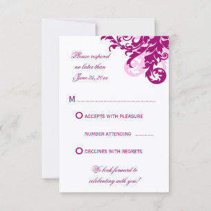Magenta Flourish Wedding RSVP Kaarten