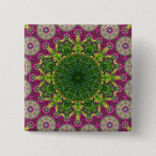 Magenta Flowers Circles Mandala Vierkante Button 5,1 Cm