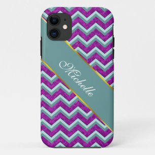 Magenta Folie en Blauwgroen ZigZag Patroon iPhone 11 Hoesje