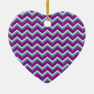 Magenta Folie en Blauwgroen ZigZag Patroon Keramisch Ornament