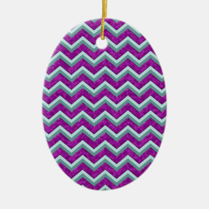 Magenta Folie en Blauwgroen ZigZag Patroon Keramisch Ornament