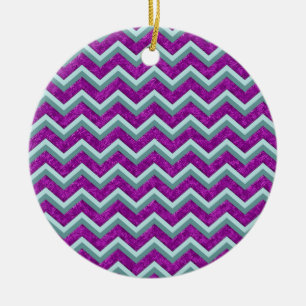Magenta Folie en Blauwgroen ZigZag Patroon Keramisch Ornament