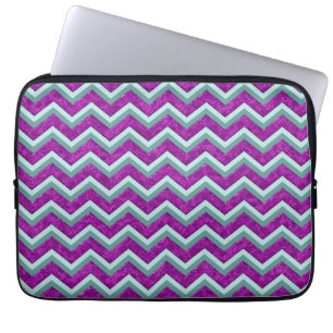 Magenta Folie en Blauwgroen ZigZag Patroon Laptop Sleeve
