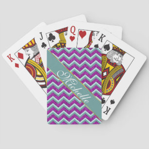 Magenta Folie en Blauwgroen ZigZag Patroon Pokerkaarten