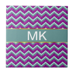 Magenta Folie en Blauwgroen ZigZag Patroon Tegeltje