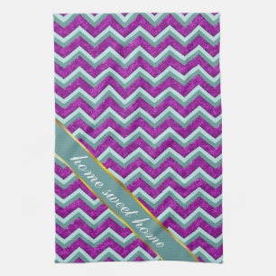 Magenta Folie en Blauwgroen ZigZag Patroon Theedoek
