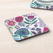 Magenta Folk Art Floral Pattern Bier Onderzetter (Linkerzijde)