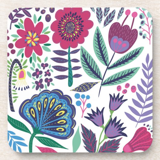 Magenta Folk Art Floral Pattern Bier Onderzetter (Voorkant)