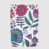 Magenta Folk Art Floral Pattern Golfhanddoek (Voorkant)