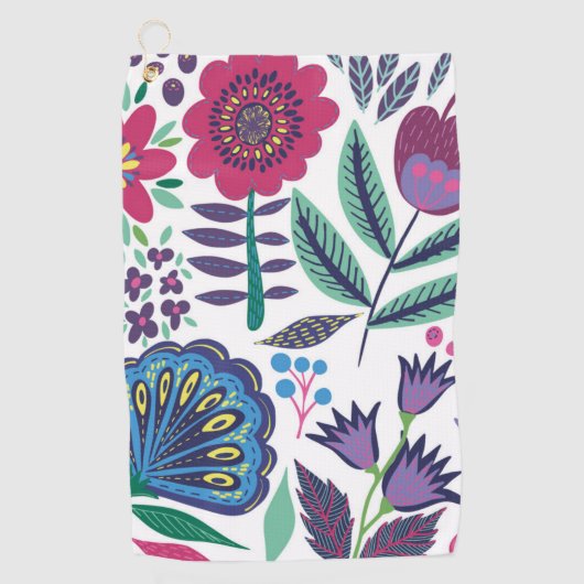 Magenta Folk Art Floral Pattern Golfhanddoek (Voorkant)