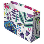 Magenta Folk Art Floral Pattern Groot Cadeauzakje (Achterkant Gekanteld)
