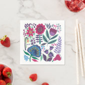 Magenta Folk Art Floral Pattern Servet (Insitu)