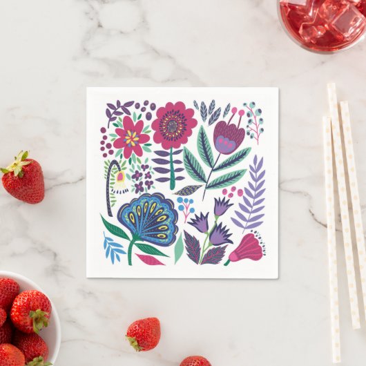 Magenta Folk Art Floral Pattern Servet (Insitu)