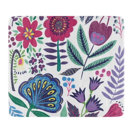 Magenta Folk Art Floral Pattern Snijplank (Voorkant)