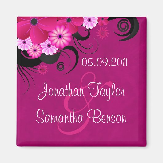 Magenta Fuchsia Magnet Réservez la date florale fo (Devant)