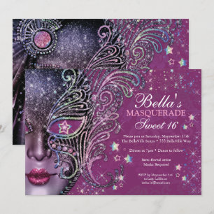 Magenta Galaxy Masquerade Sweet 16 Invitation