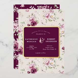 magenta garden floral bruiloft folie uitnodiging