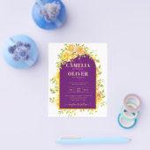 Magenta Gele Rozen Pr Plum Paars Goud Bruiloft Flyer (Enkel)