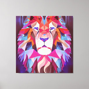Magenta Geometric Lion Abstracte Kunst Canvas Afdruk