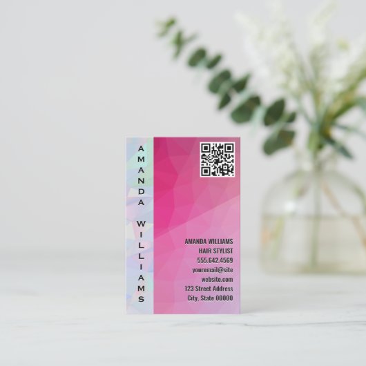 Magenta géométrique | Carte de visite de code QR (Debout devant)