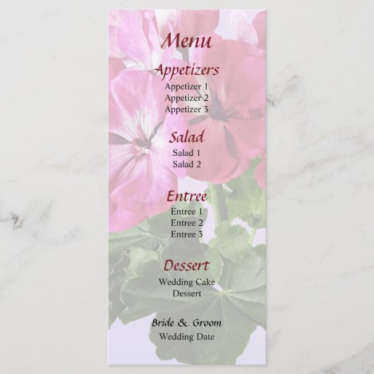 Magenta Geranium Menu (Voorkant)