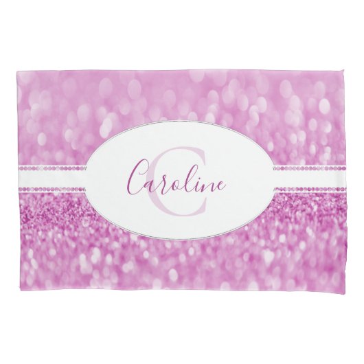 Magenta Glitter Personaliseert Hoesje Pillow Kussensloop (Voorkant)