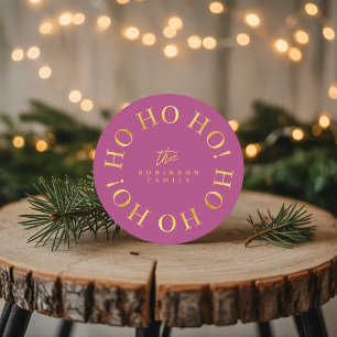 Magenta Gold Christmas Ho Ho Ho ID1009 Ronde Kartonnen Onderzetter