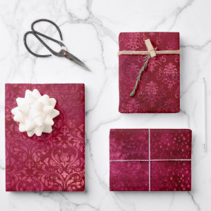  Magenta Gold Damask Grunge Textielpatroon Inpakpapier Vel