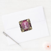 Magenta Gold Lattice Monogram Envelope Seal Vierkante Sticker (Envelop)