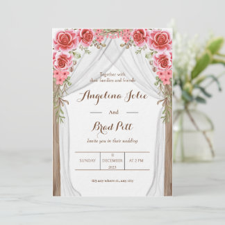 Magenta gordijn - Floral Painting Wedding Kaart