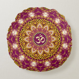 Magenta Goud Boho Spiritueel OM Yoga Rond Kussen