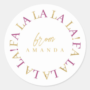 Magenta Goud Kerstmis Fa La ID1009 Ronde Sticker