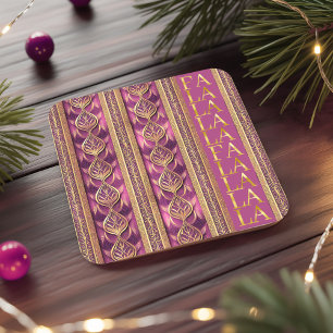 Magenta Goud Kerstmis Fa La Patroon # 27 ID1009 Vierkante Kartonnen Onderzetter
