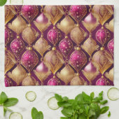 Magenta Goud Kerstmispatroon#12 ID1009 Theedoek (Gevouwen)