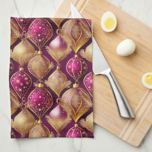 Magenta Goud Kerstmispatroon#12 ID1009 Theedoek (Quarter Fold)