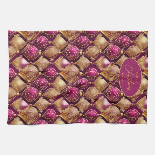 Magenta Goud Kerstmispatroon#12 ID1009 Theedoek (Horizontaal)