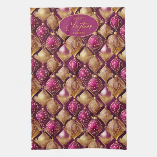 Magenta Goud Kerstmispatroon#12 ID1009 Theedoek (Verticaal)