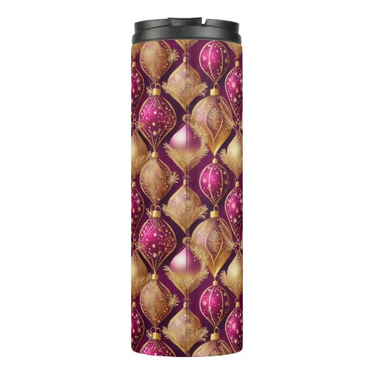 Magenta Goud Kerstmispatroon#12 ID1009 Thermosbeker (Achterkant)